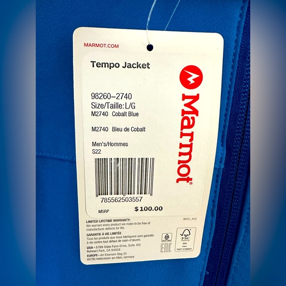 NWTs Marmot Men’s Tempo Softshell Jacket. Cobalt Blue. Large - Picture 8 of 11